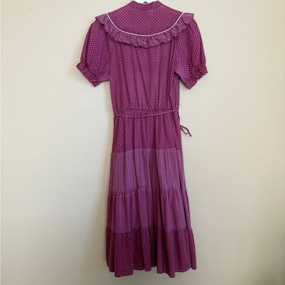 Vintage Prairie Cottage Lace Trim Tiered Ruffle Midi Dress Plum Women’s Small - Picture 7 of 7